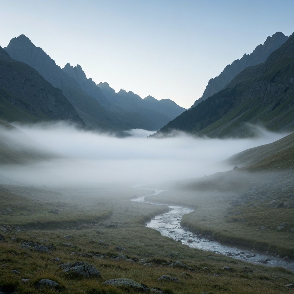 Bergtal mit Nebel